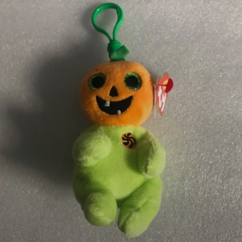 TY Beanie Baby Beanie Bellies Hollow the Halloween Pumpkin Plastic Key Clip 4”